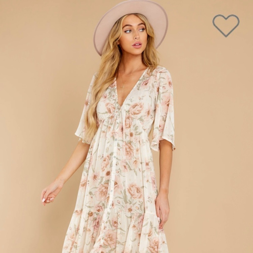 Red Dress Delightful Surprise Rose Floral Print Maxi Dress